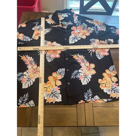 Caribbean Button-Up Shirt Men's Size XL Black Floral Silk Blend Short Sleeves - Picture 8 of 8